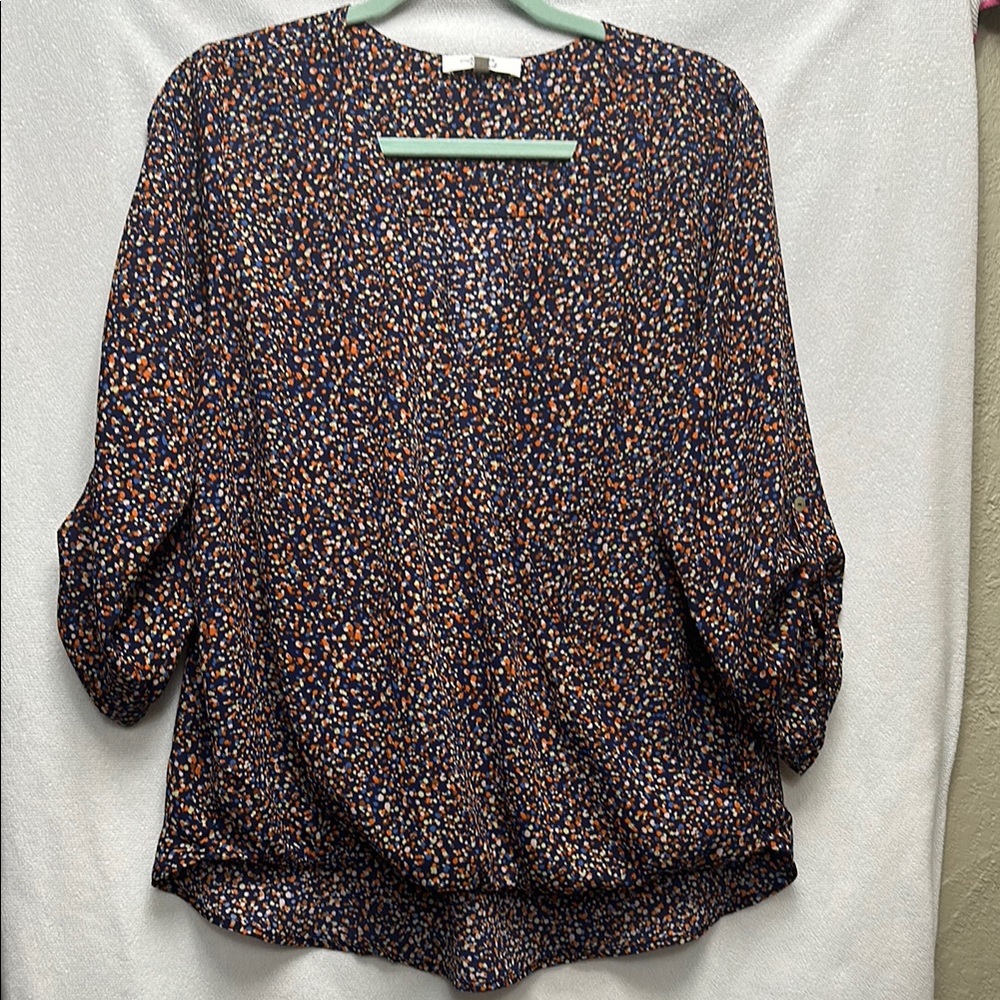 Navy Multi-colored 3/4 Sleeve Relaxed Blouse